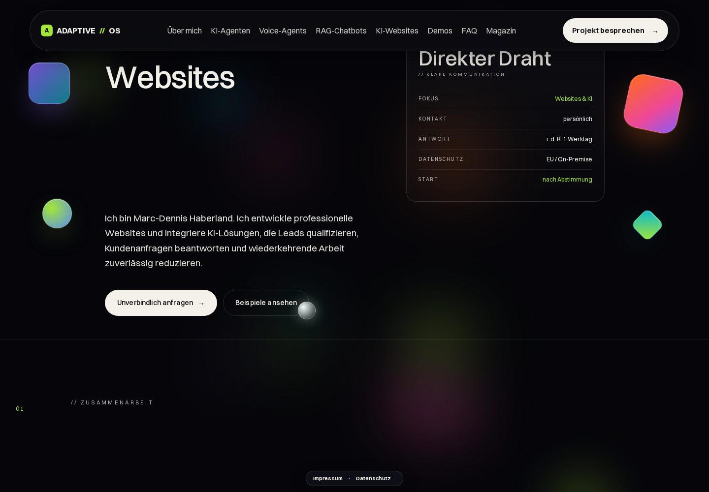 Einblick in die Website Adaptive AI